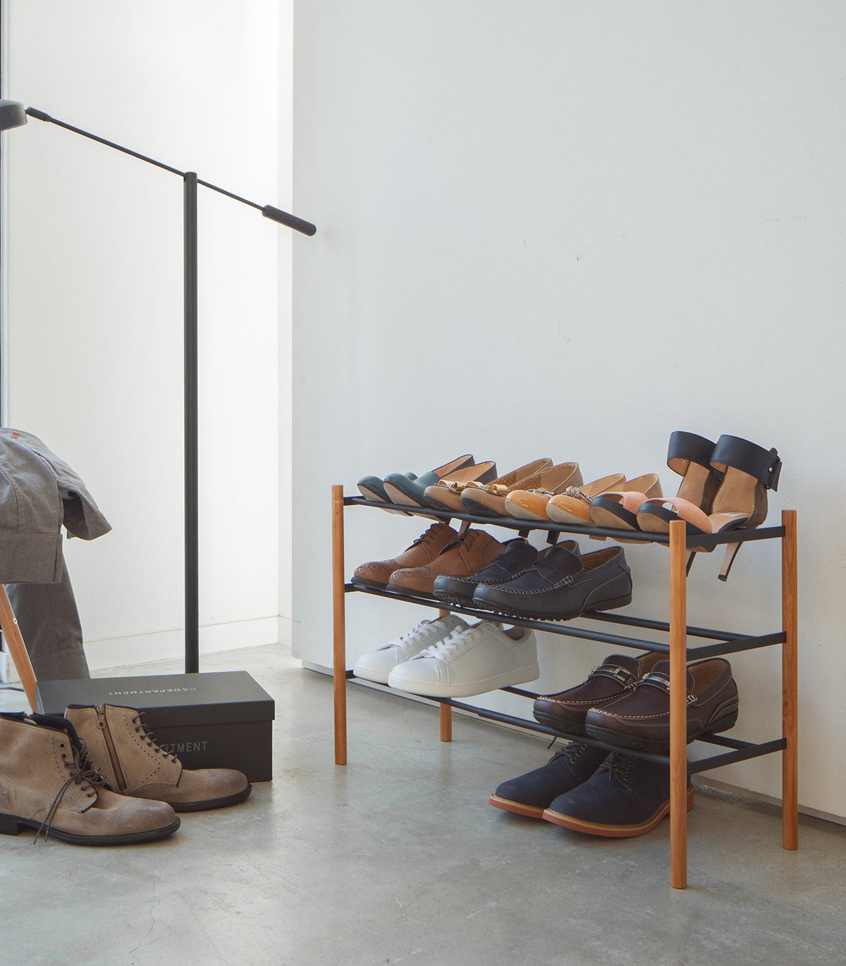 Expandable Shoe Rack (18" H)  - Steel + Wood