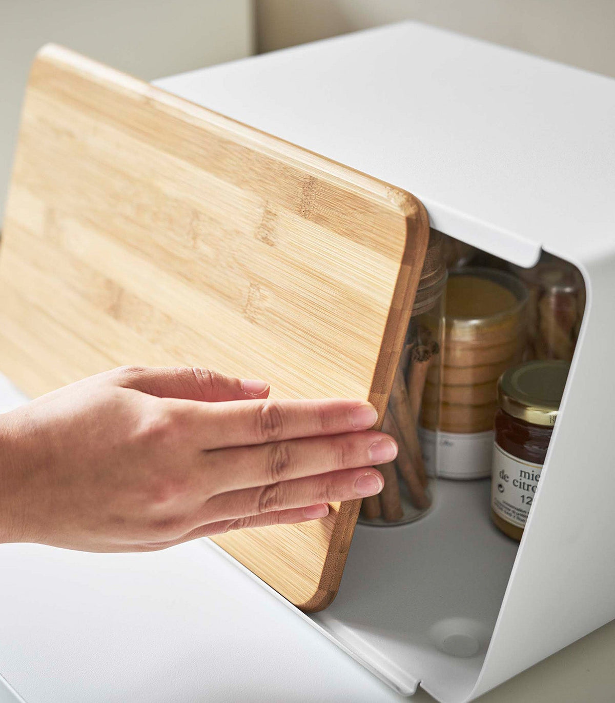 Bread Box with Cutting Board Lid - Steel + Bamboo