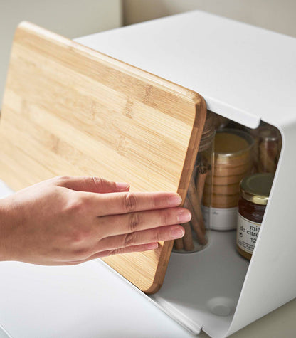 Bread Box with Cutting Board Lid - Steel + Bamboo