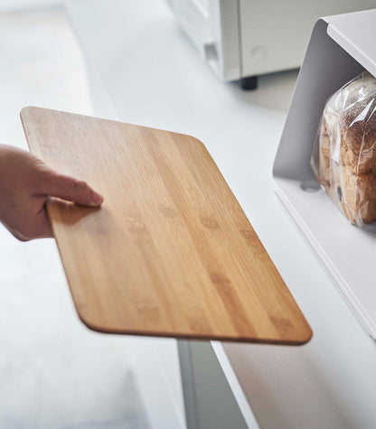 Bread Box with Cutting Board Lid - Steel + Bamboo