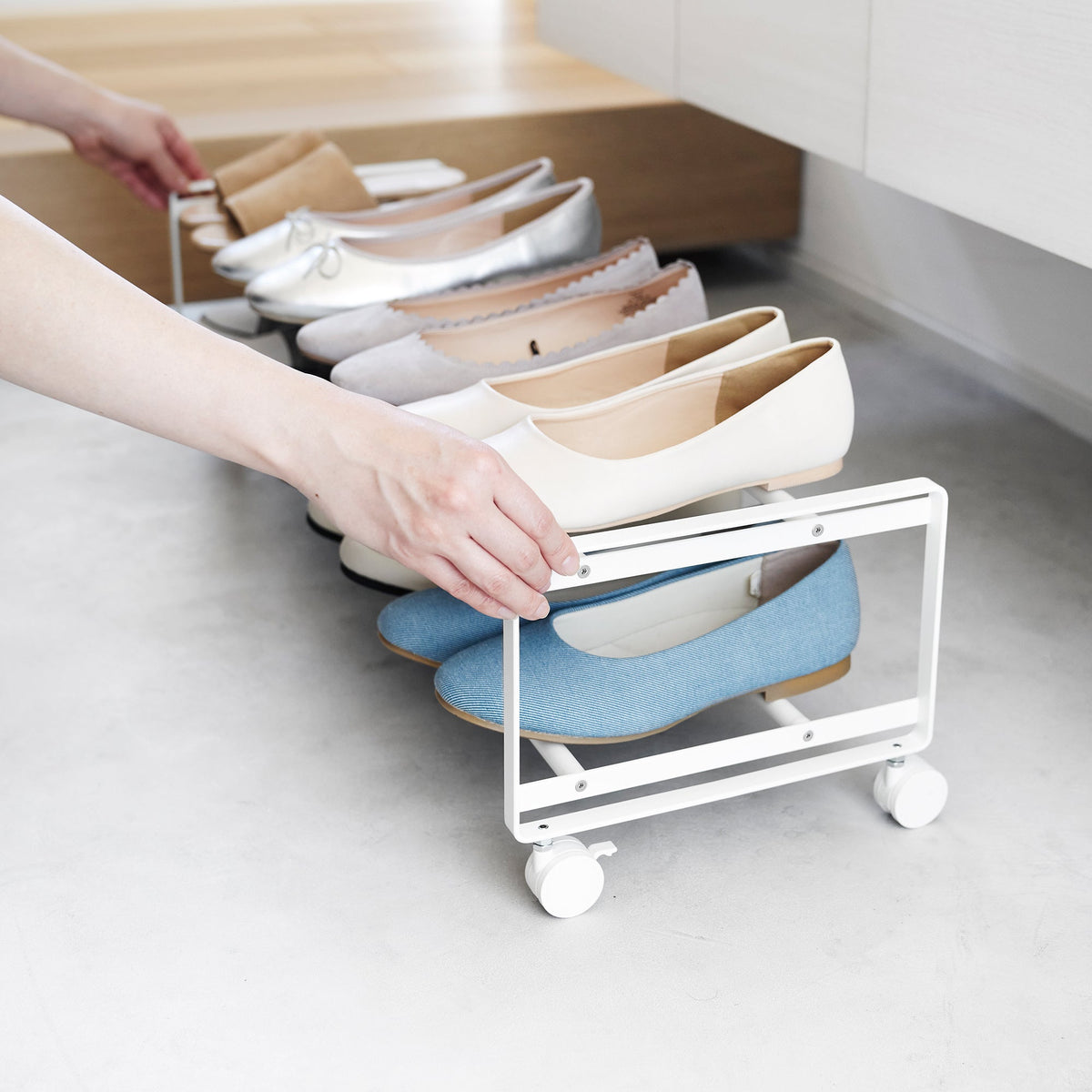 Two-Tier Rolling Shoe Rack (" H)  - Steel