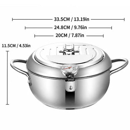 Professional Deep-Pot Stainless Steel Fryer with Precision Thermometer