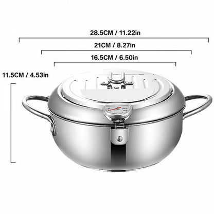 Professional Deep-Pot Stainless Steel Fryer with Precision Thermometer