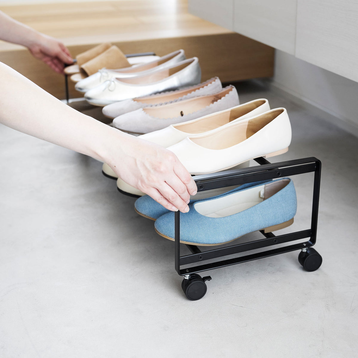 Two-Tier Rolling Shoe Rack (" H)  - Steel