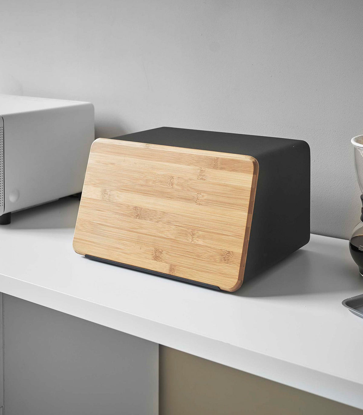 Bread Box with Cutting Board Lid - Steel + Bamboo